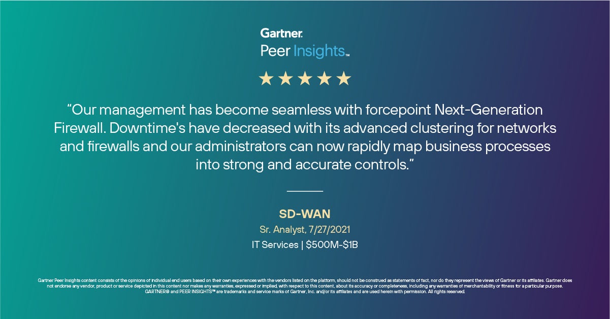 Gartner Peer Insights review - Forcepoint Secure SD-WAN