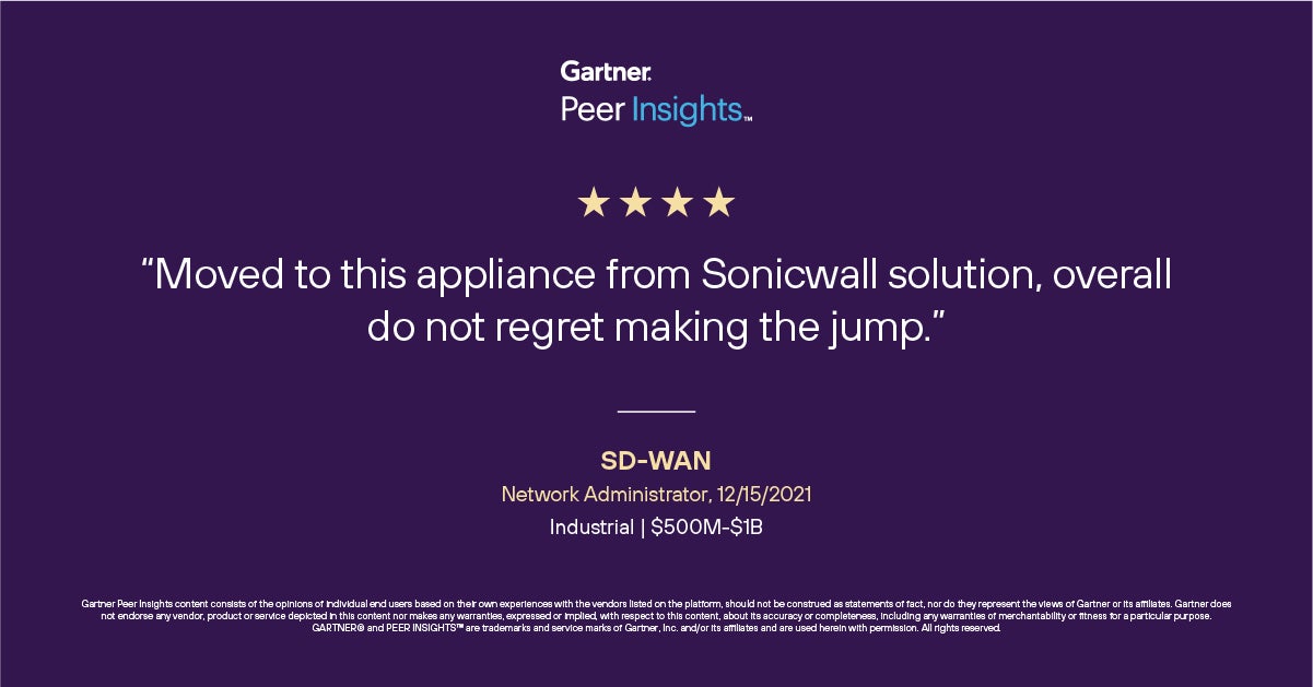 Gartner Peer Insights review - Forcepoint Secure SD-WAN